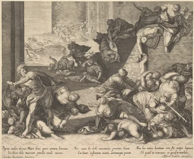 Massacre of the Innocents, reduced and reversed copy after Aegidius Sadeler — Jacopo Tintoretto (Jacopo Robusti) · Marcus Sadeler · Anonymous · Aegidius Sadeler I