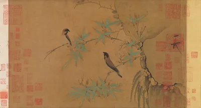 北宋   徽宗   竹禽圖   卷 · Finches and bamboo — Emperor Huizong of Song