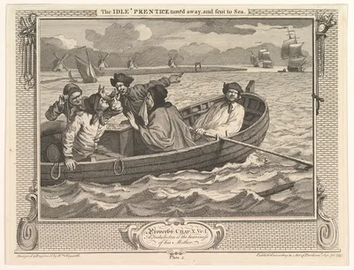 The Idle 'Prentice Turned Away and Sent to Sea (Industry and Idleness, plate 5) — William Hogarth