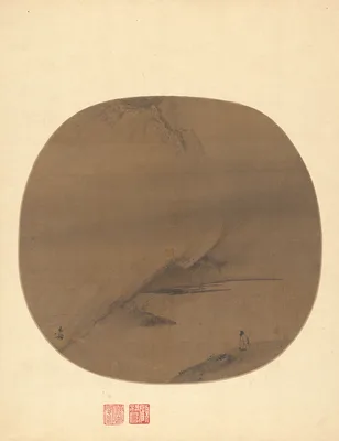 南宋 梁楷 澤畔行吟圖 團扇 · Poet strolling by a marshy bank — Liang Kai