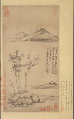 元  倪瓚  江渚風林圖  軸 · Wind among the Trees on the Riverbank — Ni Zan