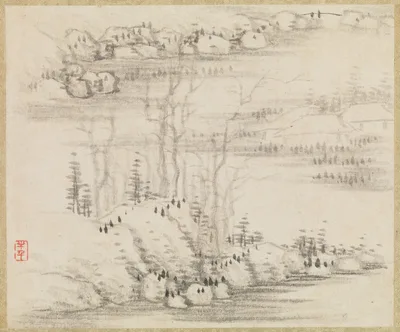 清   龔賢   山水圖  冊 · Landscapes and trees — Gong Xian