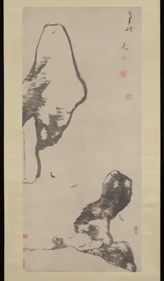 清 八大山人（朱耷） 魚石圖 軸 · Fish and rocks — Bada Shanren
