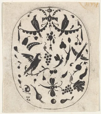 Oval Blackwork Print with Birds, Insects and Fruits — Claes Jansz. Visscher · Hertzog von Brin