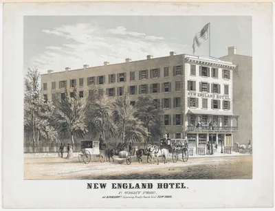 New England Hotel, Broadway, Adjoining Trinity Church Yard, New York — Francis & Seymour Palmer · Frances Flora Bond Palmer