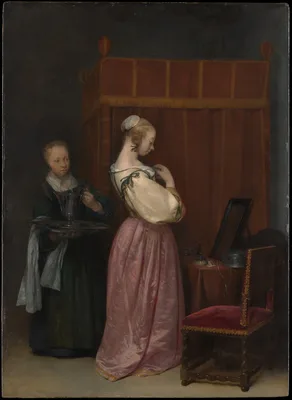 A Young Woman at Her Toilet with a Maid — Gerard ter Borch