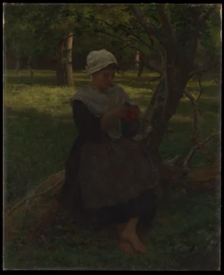 A Peasant Girl Knitting — Jules Breton