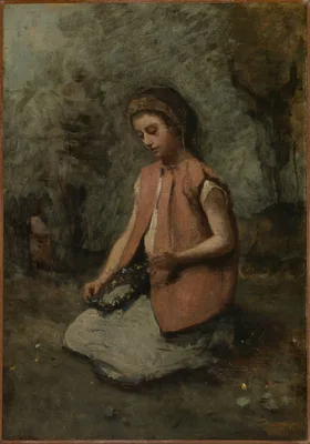 Girl Weaving a Garland — Jean-Baptiste Camille Corot
