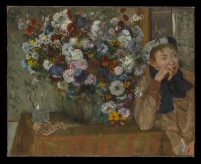 A Woman Seated beside a Vase of Flowers (Madame Paul Valpinçon?) — Edgar Degas