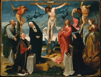 The Crucifixion with Donors and Saints Peter and Margaret of Antioch — Cornelis Engebrechtsz.