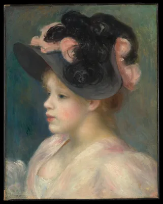 Young Girl in a Pink-and-Black Hat — Pierre-Auguste Renoir