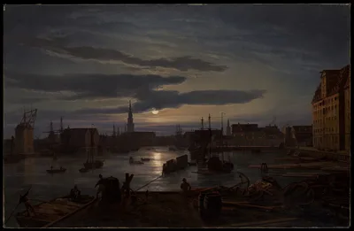 Copenhagen Harbor by Moonlight — Johan Christian Dahl