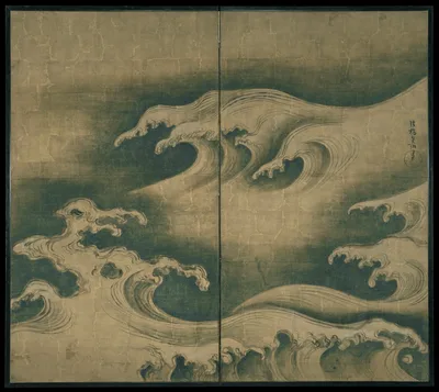 波濤図屏風 · Rough Waves — Ogata Kōrin