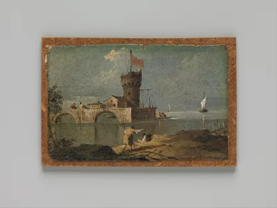 Capriccio with a Circular Tower, Two Houses, and a Bridge — Francesco Guardi