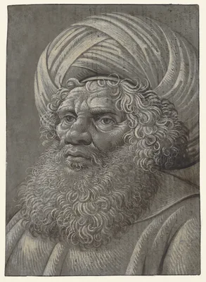 Head of a Bearded Man Wearing a Turban (recto); Latin script (verso) — Master of the Death of Absalom