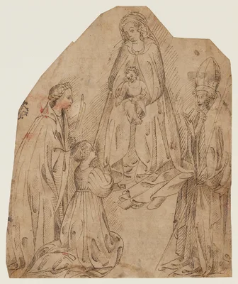 The Madonna and Child with a Female Martyr Saint, a Bishop Saint, and a Female Donor — Stefano da Verona