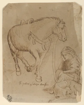 A Man Asleep Alongside a Dog and a Horse — Stefano da Verona