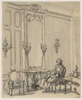 A Venetian Interior, with a Young Man Seated by the Fire — Canaletto