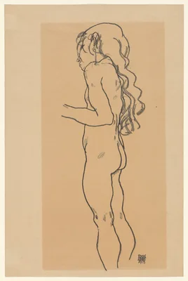 Standing Nude Girl, Facing Left — Egon Schiele