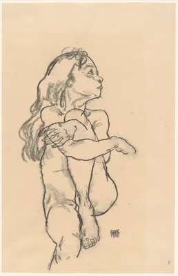 Seated Nude Girl Clasping Her Left Knee — Egon Schiele