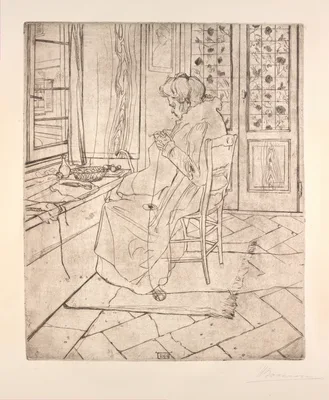 The Artist's Mother Crocheting — Umberto Boccioni