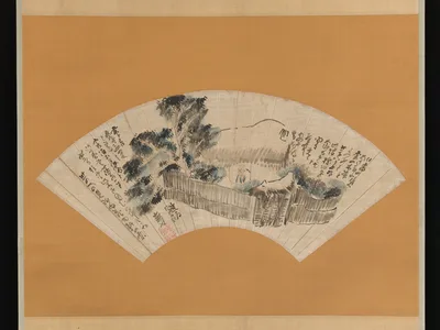 与謝蕪村筆　奥の細道図扇面 · Scene from The Narrow Road to the Deep North — Yosa Buson