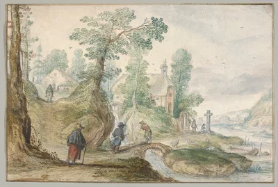 A Wooded River Landscape with a Church and Figures — Hendrick Avercamp