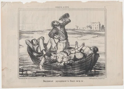 Descendant joyeuseument le fleuve de la vie, from Croquis d'Été, published in Le Charivari, August 7, 1856 — Aaron Martinet · Honoré Daumier · Destouches