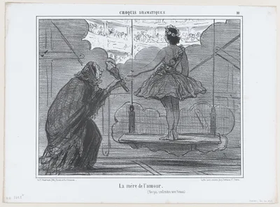 La mère de l'amour...., from Croquis Dramatiques, published in Le Charivari, January 20, 1857 — Aaron Martinet · Honoré Daumier · Destouches