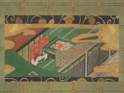 伝俵屋宗達筆　源氏物語図「宿木」 · “Trees Encoiled in Vines of Ivy” (Yadorigi) — Tawara Sōtatsu