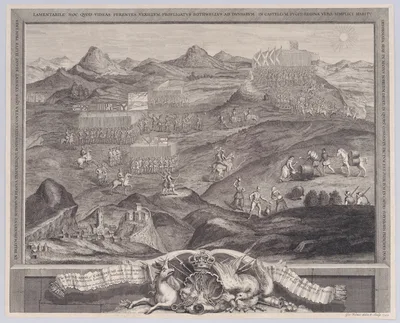 The Battle-Array of Carberry-hill near Edinburgh with the Surrender of Mary Queen of Scots to the Confederate Lords of Scotland, and the Escape of Earl Bothwell — Mary, Queen of Scots · George Vertue · John Oliver · Livinus de Vogelaare · Robert Peake the Elder