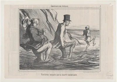 Parisiens surpris par la marée montante, from Émotions de Voyage, published in Le Charivari, October 8, 1857 — Aaron Martinet · Honoré Daumier · Destouches