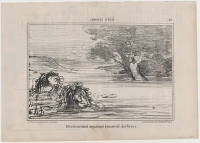 Divertissement aquatique renouvelé des Grecs, from Croquis d'Été, published in Le Charivari, August 16-17, 1857 — Aaron Martinet · Honoré Daumier · Destouches