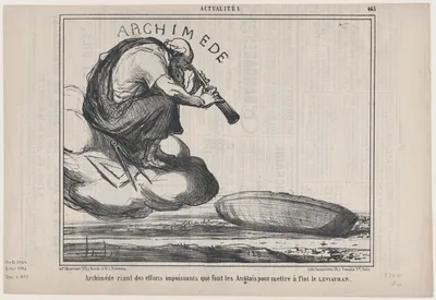 Archimède riant des efforts impuissants que font les Anglais pour mettre à flot le Leviathan, from Actualités, published in Le Charivari, December 5, 1857 — Aaron Martinet · Honoré Daumier · Destouches