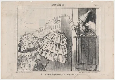 Le nouvel étendard des blanchisseuses, from Actualités, published in Le Charivari, August 26, 1857 — Aaron Martinet · Honoré Daumier · Destouches