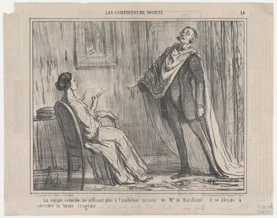 La simple comédie ne suffisant plus à l'ambition artiste de Mr. de Boisfumé..., from Les Comédiens de Société, published in Le Charivari, May 11, 1858 — Aaron Martinet · Honoré Daumier · Destouches