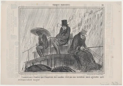Commençant à trouver que l'imperiale des omnibus..., from Croquis Parisiens, published in Le Charivari, February 10, 1858 — Aaron Martinet · Honoré Daumier · Destouches
