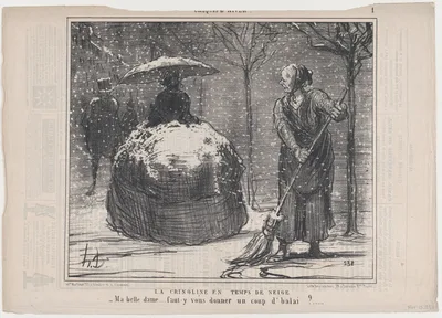 La crinoline en temps de neige, from Croquis d'Hiver, published in Le Charivari, November 13, 1858 — Aaron Martinet · Honoré Daumier · Destouches