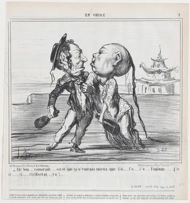 Eh! ben.....camarade....., from En Chine, published in Le Charivari, December 17, 1858 — Aaron Martinet · Honoré Daumier · Destouches