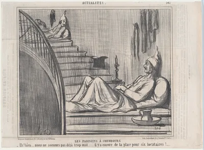 Les Parisiens à Cherbourg, from Actualités, published in Le Charivari, August 16-17, 1858 — Aaron Martinet · Honoré Daumier · Destouches