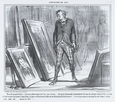 Maudit propriétaire..., tu seras donc cause de tous mes maux..., from L'Exposition de 1859, published in Le Charivari, April 26, 1859 — Aaron Martinet · Honoré Daumier · Destouches