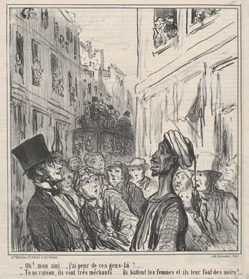 Oh! Mon ami...., j'ai peur de ces gens-là..., from Au Camp de Saint-Maur, published in Le Charivari, August 30, 1859 — Destouches · Aaron Martinet · Honoré Daumier