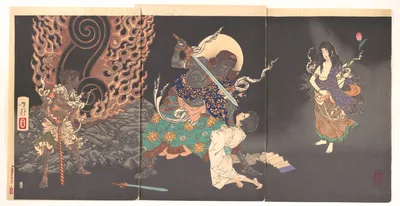 月岡芳年筆 不動明王∙祐天上人図 · Fudō Myōō Threatening a Novice — Yoshitoshi