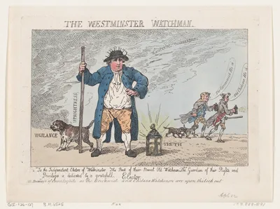 The Westminster Watchman — Sir Cecil Wray · Samuel Hood, 1st Viscount Hood · Thomas Rowlandson · Charles James Fox