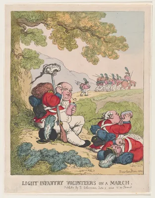 Ligit Infantry Volunteers on a March — Rudolph Ackermann, London · Thomas Rowlandson