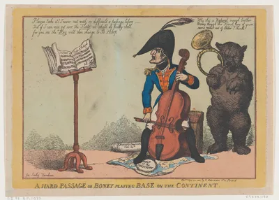 A Hard Passage, or Boney Playing Base on the Continent — Rudolph Ackermann, London · Thomas Rowlandson · G. Sauley [Farnham] · Napoléon Bonaparte