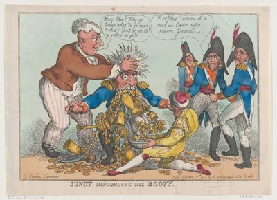 Junot Disgorging His Booty — Rudolph Ackermann, London · Thomas Rowlandson · Jean Andache Junot, duc d'Abrantes · G. Saulez Farnham