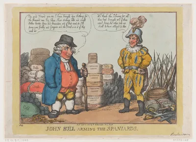 John Bull Arming The Spaniards — Rudolph Ackermann, London · Joseph Bonaparte · Thomas Rowlandson