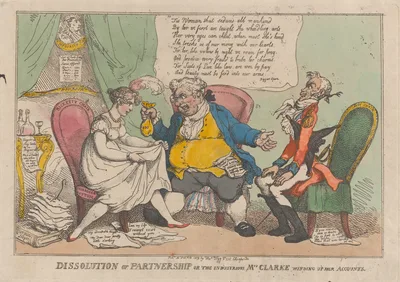Dissolution of Partnership, or the Industrious Mrs. Clarke Winding Up Her Accounts — Mary Anne Clarke · Thomas Tegg · Thomas Rowlandson