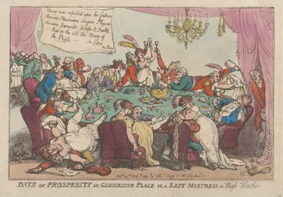 Days of Prosperity in Gloucester Place or a Kept Mistress in High Feather — Thomas Tegg · Thomas Rowlandson · Prince Frederick Augustus, Duke of York and Albany